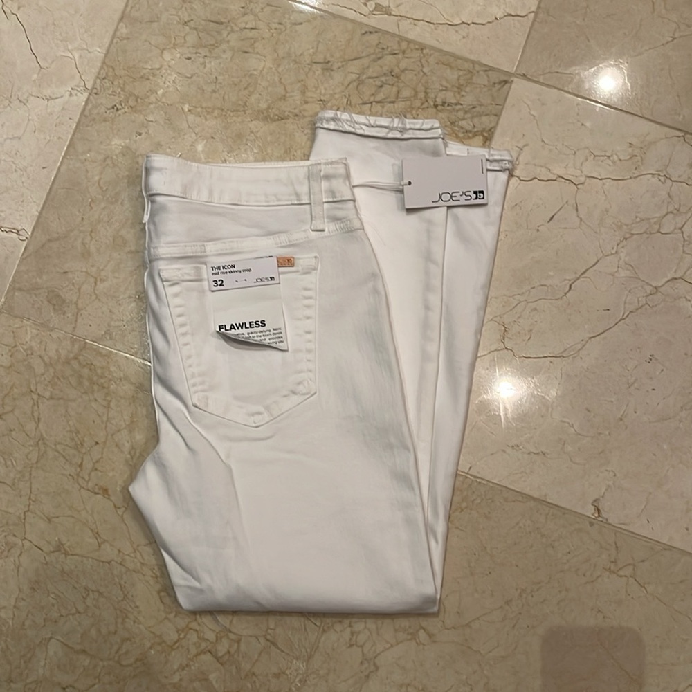 Joe’s Jeans “Flawless” The Icon Mid Rise Skinny Cropped Jeans White Size 32 NWT